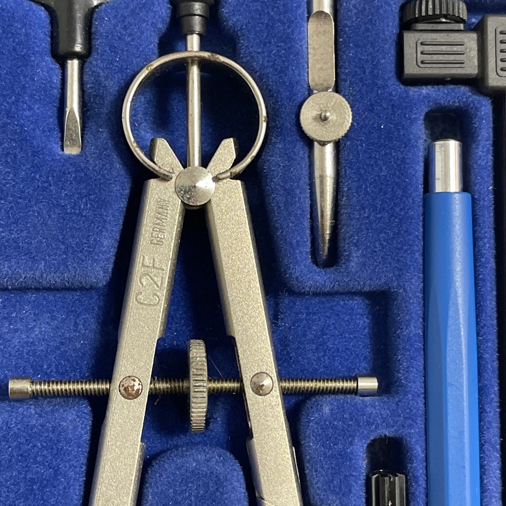 Vintage German drafting tools set Compass Precision Instruments w/ Case Pencil