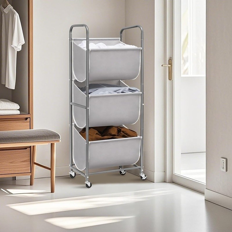 Space Saving Laundry Sorter 120L Capacity Multi Compartment Hamper W/ Wheels New
