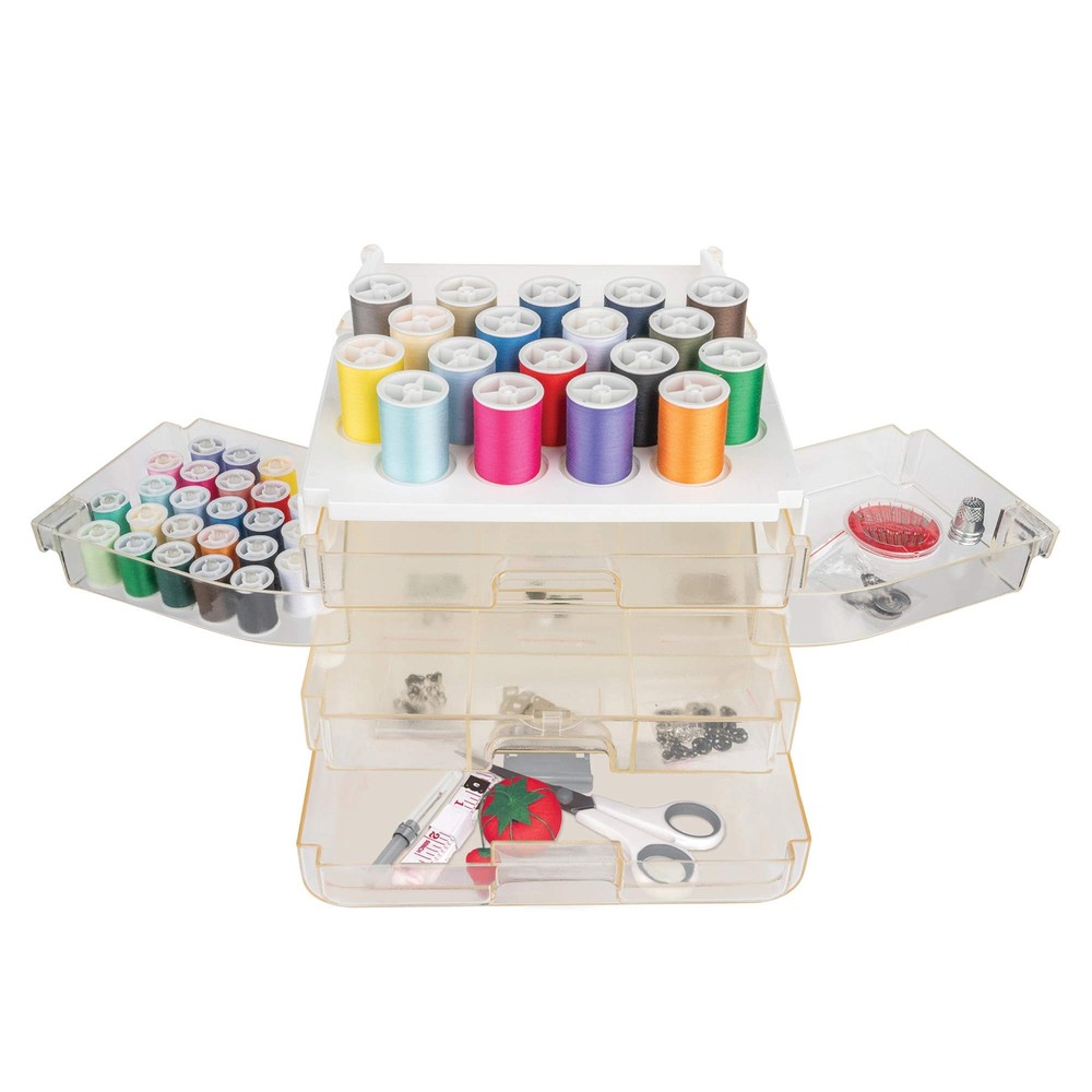 Portable Sewing Tool Set with 40 Thread Spools and Customizable Storage System