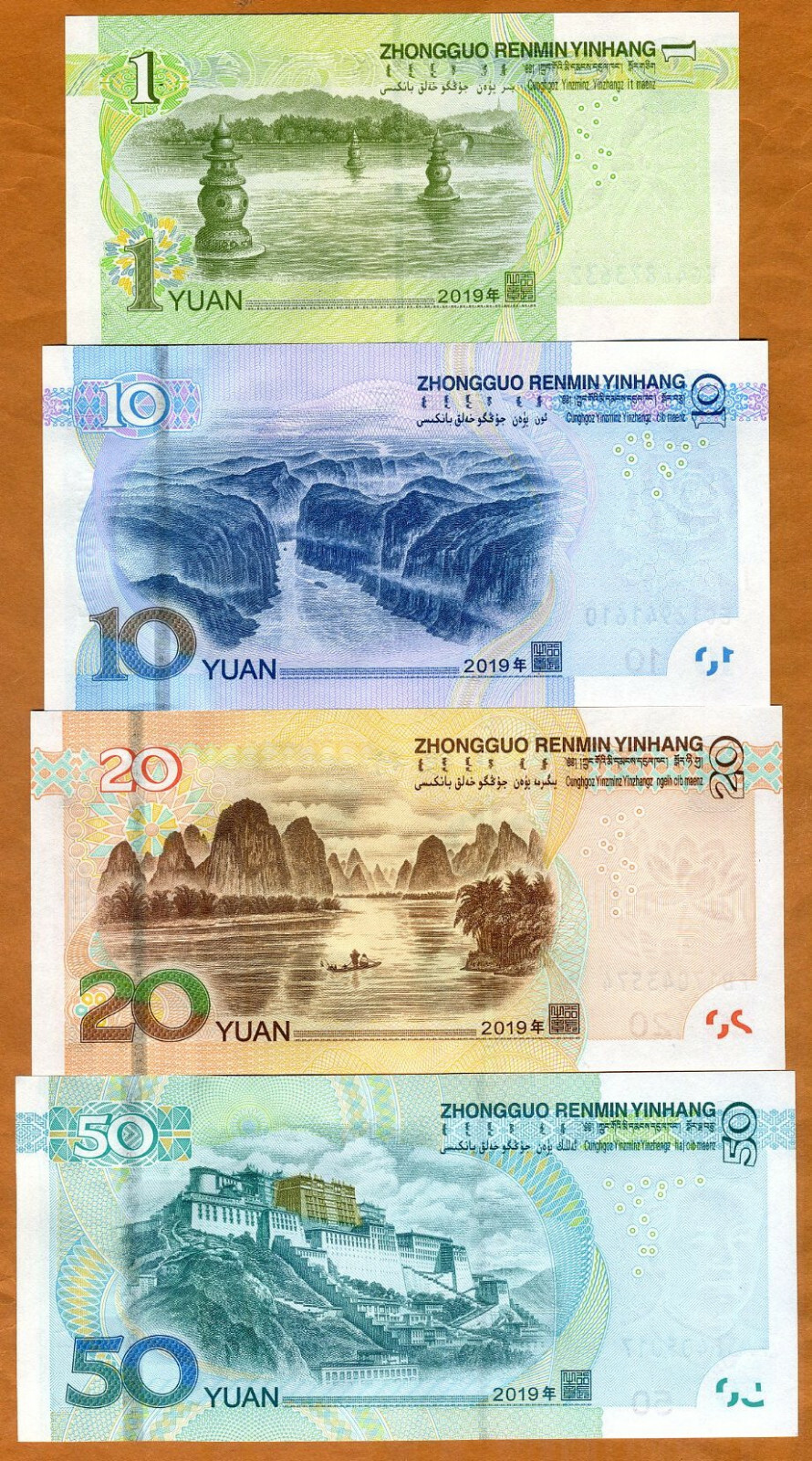 SET China, 1;10;20;50 Yuan, 2019, P-New, UNC Mao Tse-tung, Improved Security
