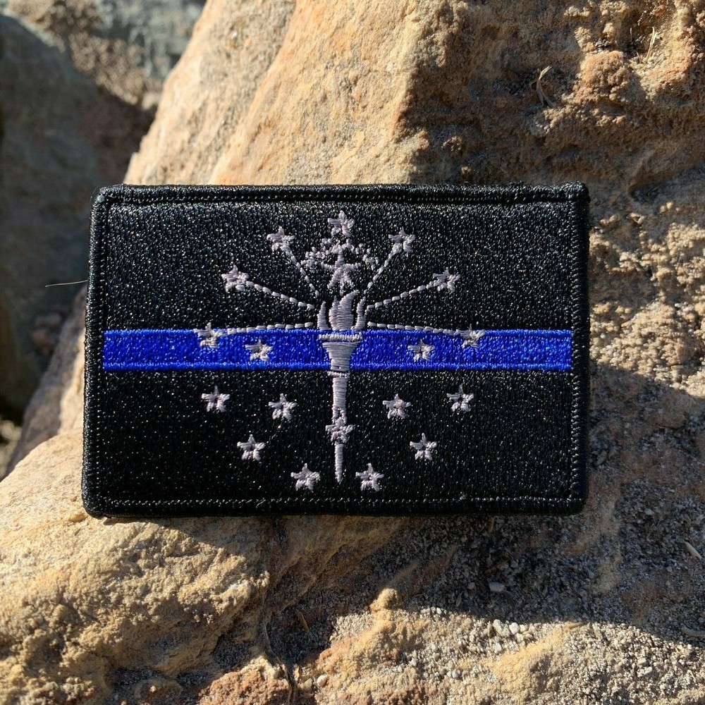 Subdued Thin Blue Line Indiana State Flag Patch, Law Enforcement