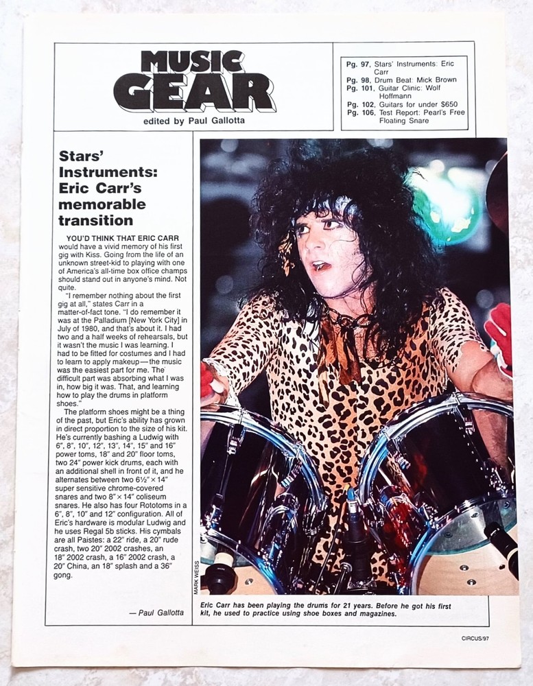 KISS~ERIC CARR~STAR'S INSTRUMENTS~1985 POSTER~FULL PAGE MAGAZINE PINUP CLIPPING
