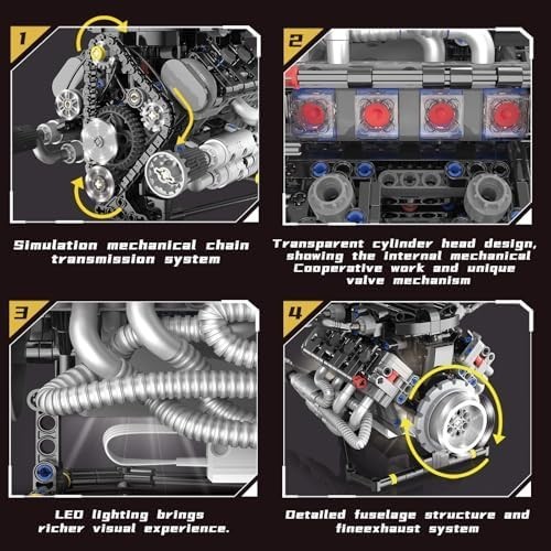 V8 Mini Engine Model Kit That Runs Building Sets with Motor, APP Control Technic