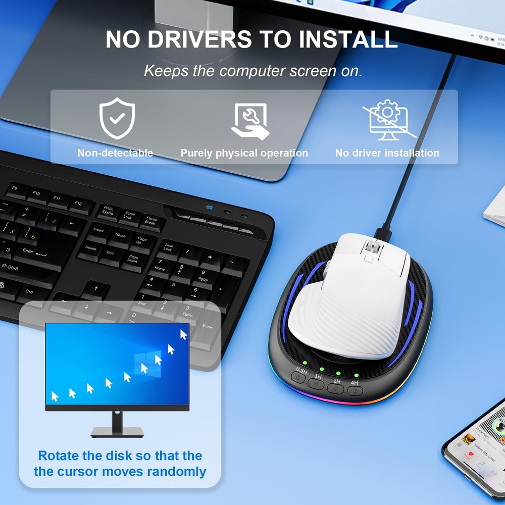 Undetectable Mouse Mover,Ultra-Thin & Silent Mouse Jiggler with Timer,Driver-...