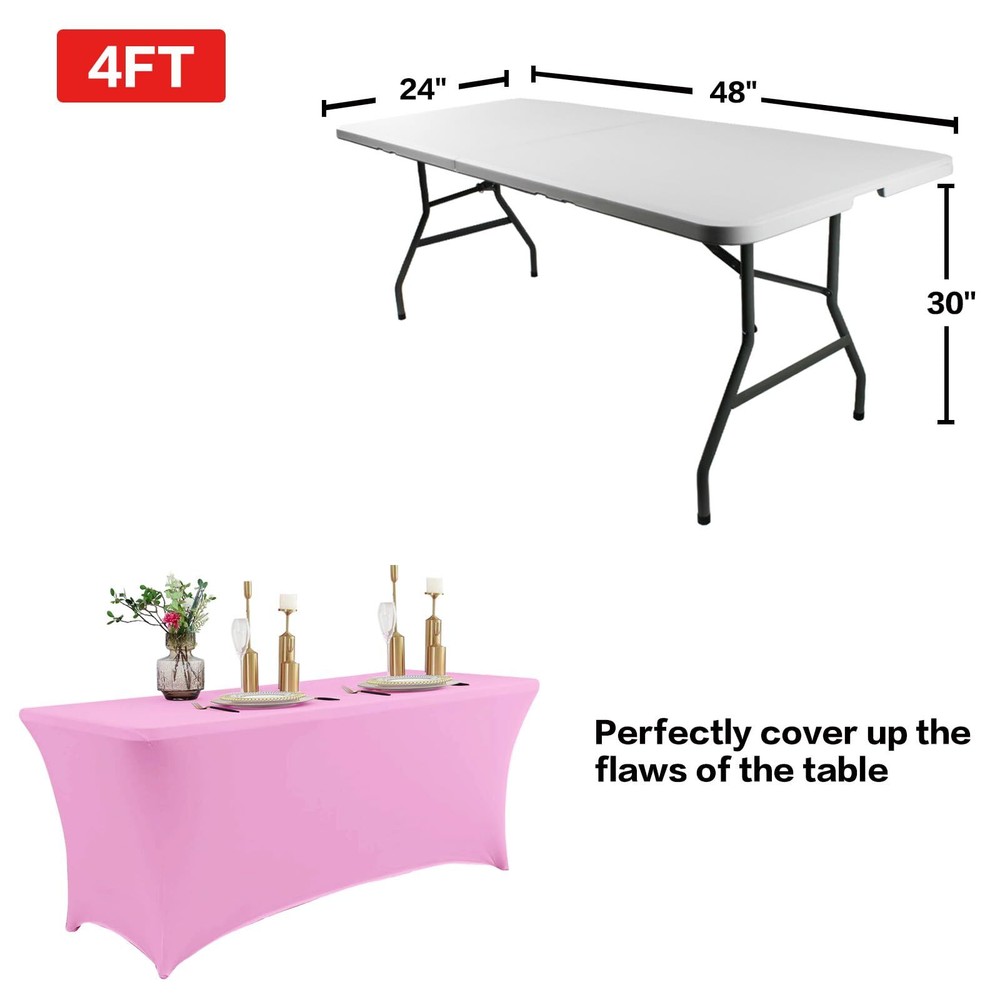IVAPUPU 2 Pack 4FT Table Cloth for Rectangular Fitted Events Stretch Pink Tab...