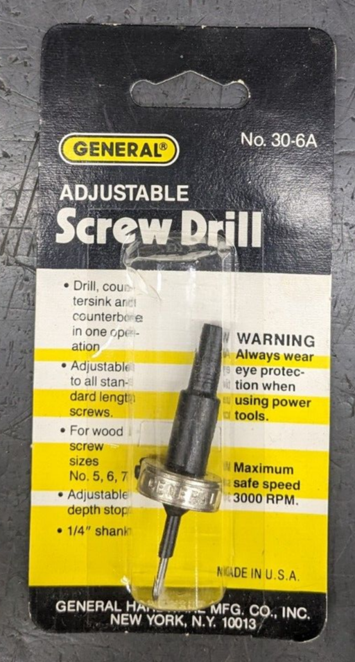General Adjustable Screw Drill 30-6A For 5 6 7 Screws - Countersink Counterbore