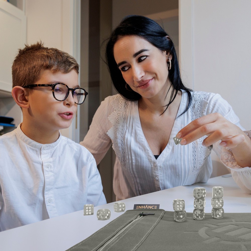 ENHANCE Roll on a Scroll™ Dice Rolling Mat & 12pc 6 Sided Dice Set