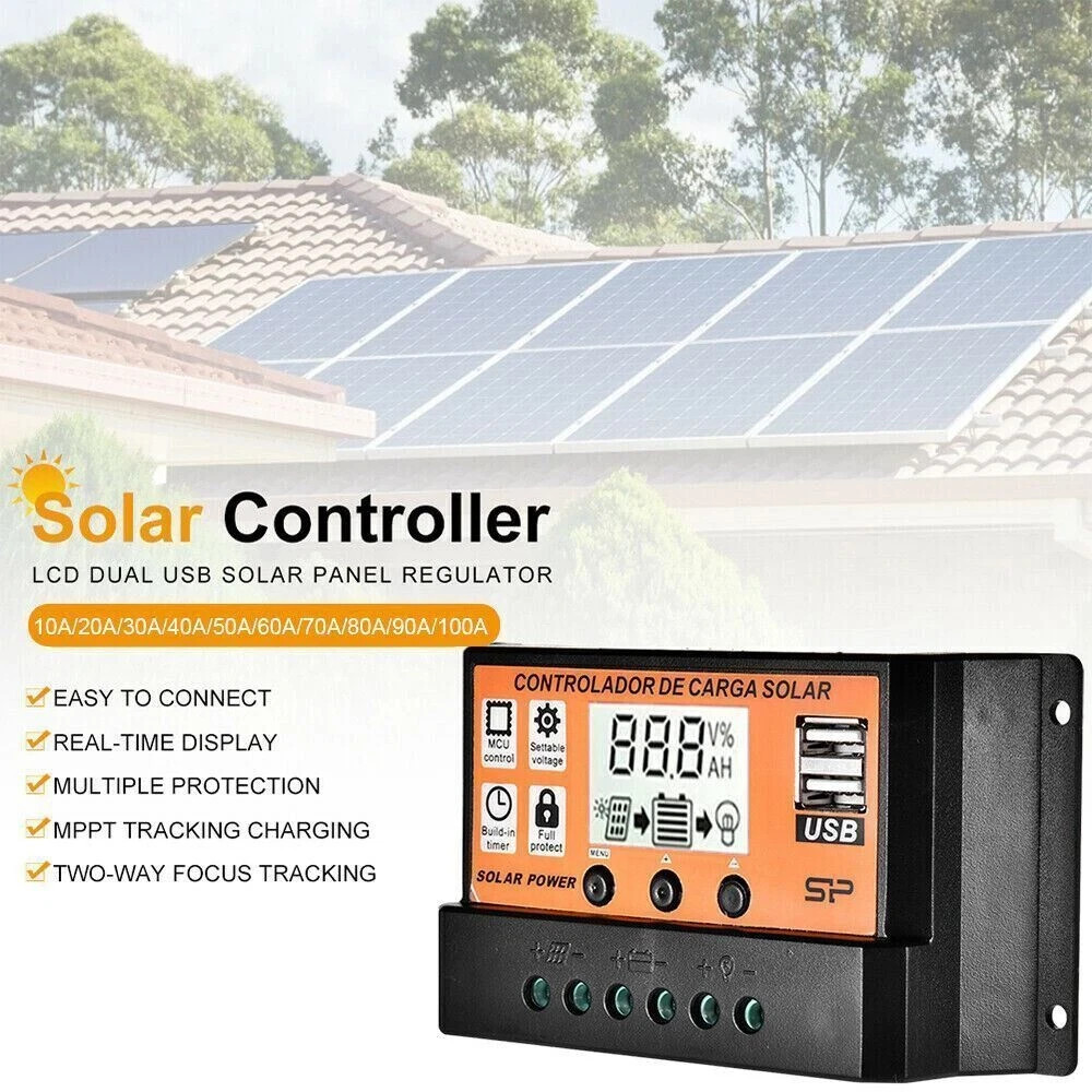 100A MPPT Solar Panel Regulator Charge Controller Auto Focus Tracking 12/24V US