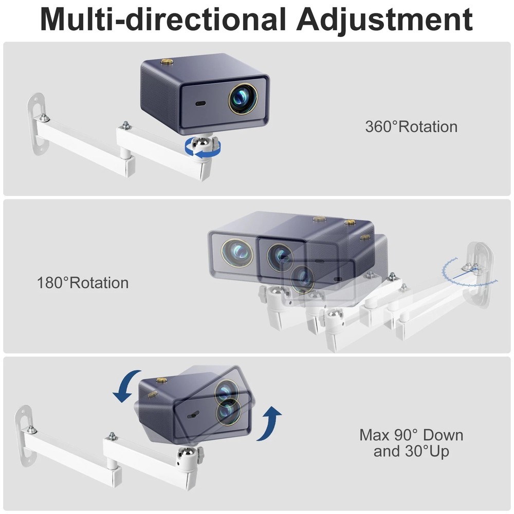 Foldable Wall Mount Bracket for Projector Camera LED Light 360 Rotation 35cm Arm
