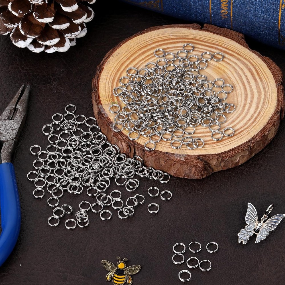 300Pcs 1/4" Small Split Ring for Keychains, Stainless Steel Double silver