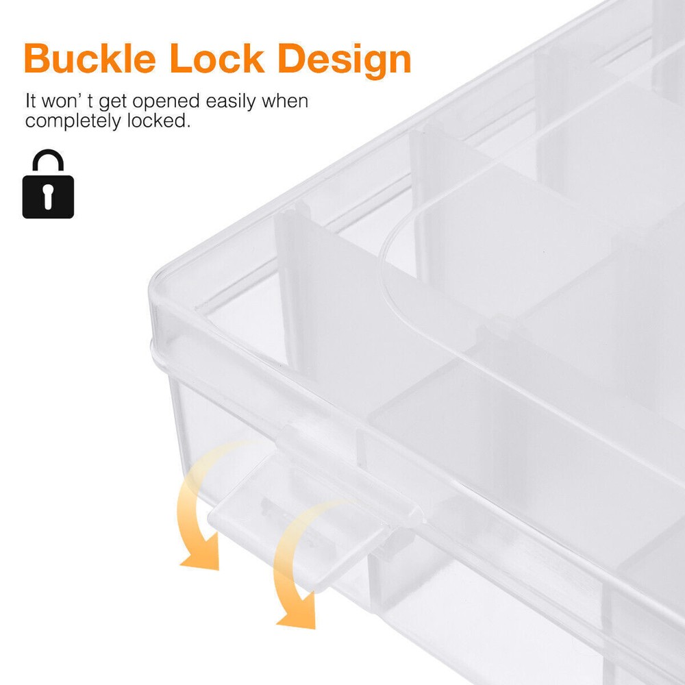 3 Pack 36 Grids Clear Plastic Organizer Storage Box Container Craft Adjustable