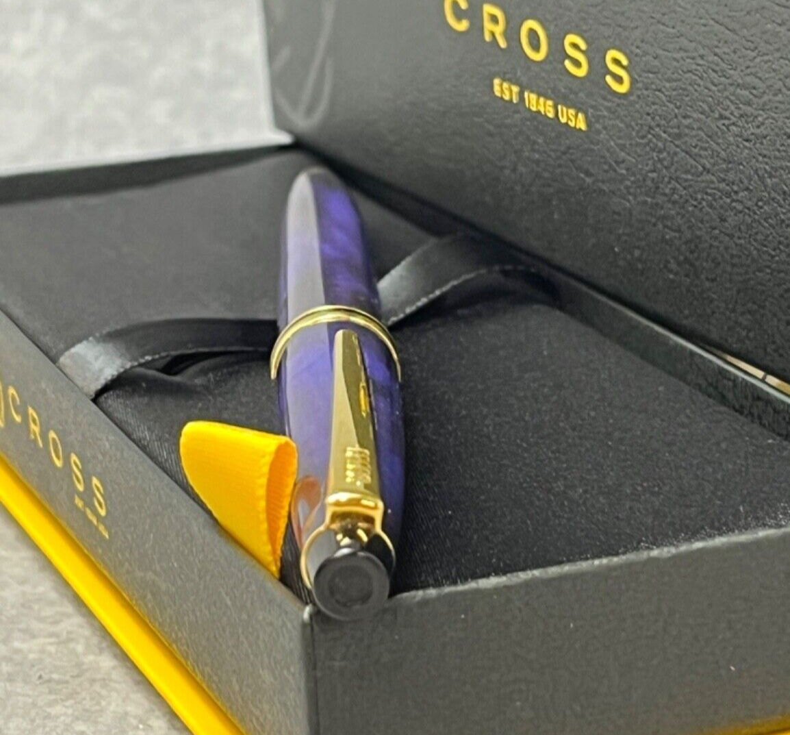 VTG Cross Radiance Blue/Black Swirl & 22K Gold Trim Ballpoint Pen + Premium Box