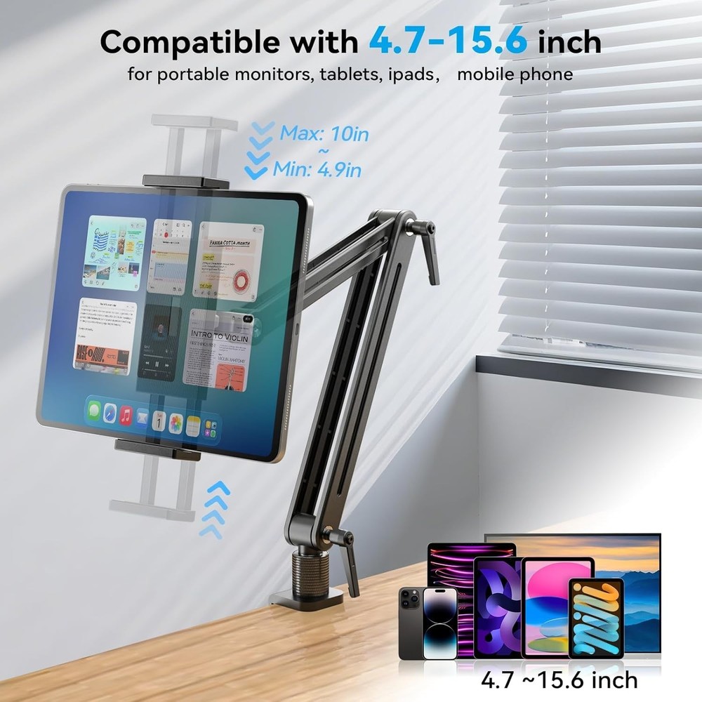 360 Degree Rotating Tablet Arm Stand - Adjustable Clamp