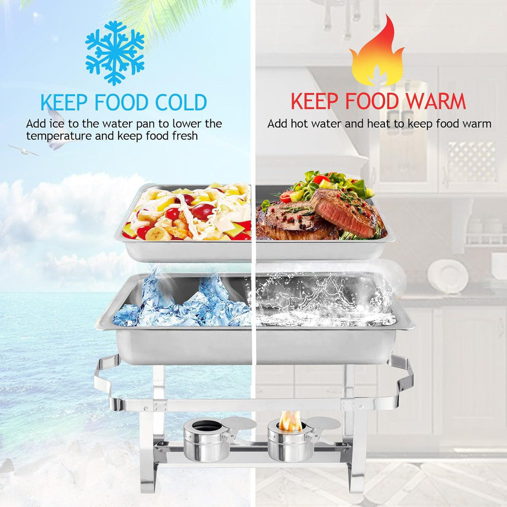 Chafing Dish Buffet Set 4 Packs,9 Quart Stainless Steel Foldable Rectangular Cha