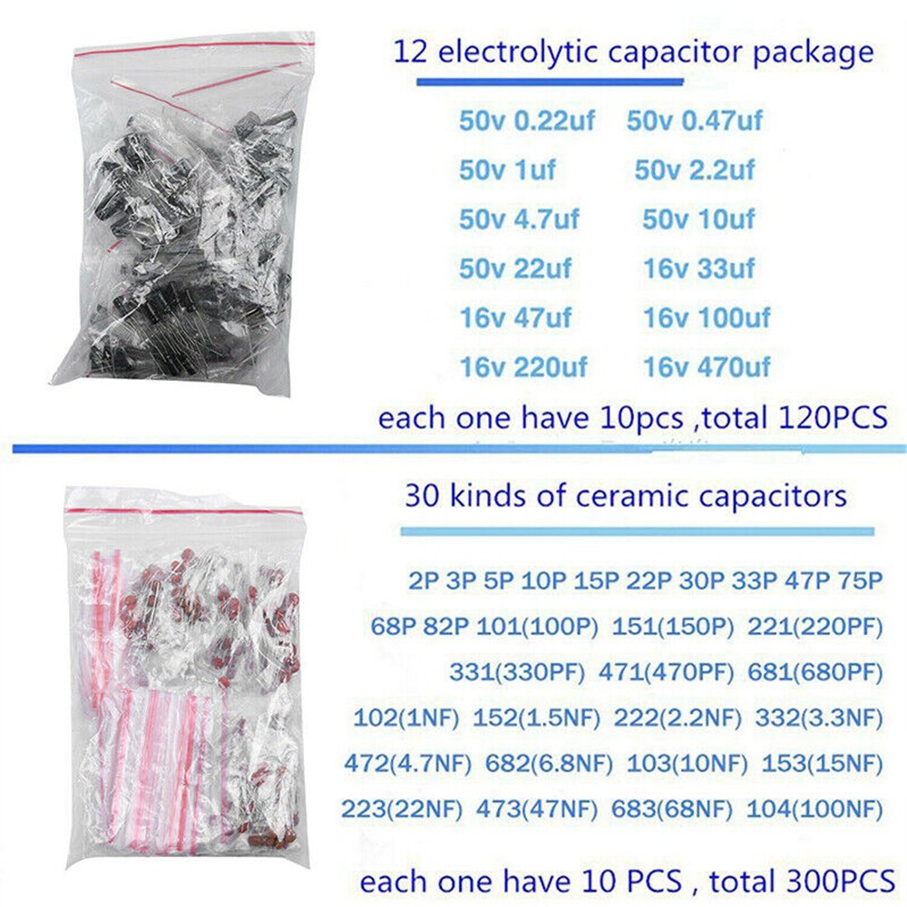 1390PCS Electronic Components Kit LED Diodes Resistors Electrolytic Capacitors