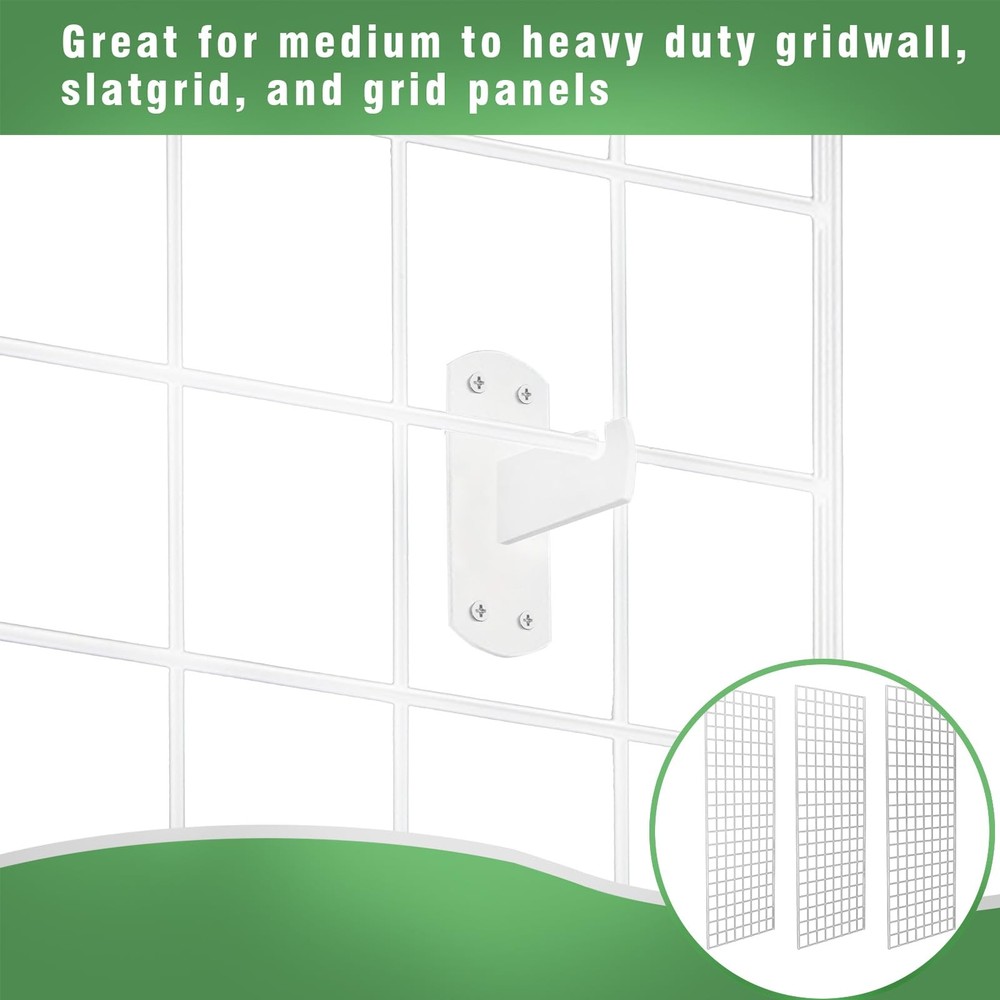 4 PCS Gridwall Mount Brackets Grid Slatgrid Panels White Shelf Hook