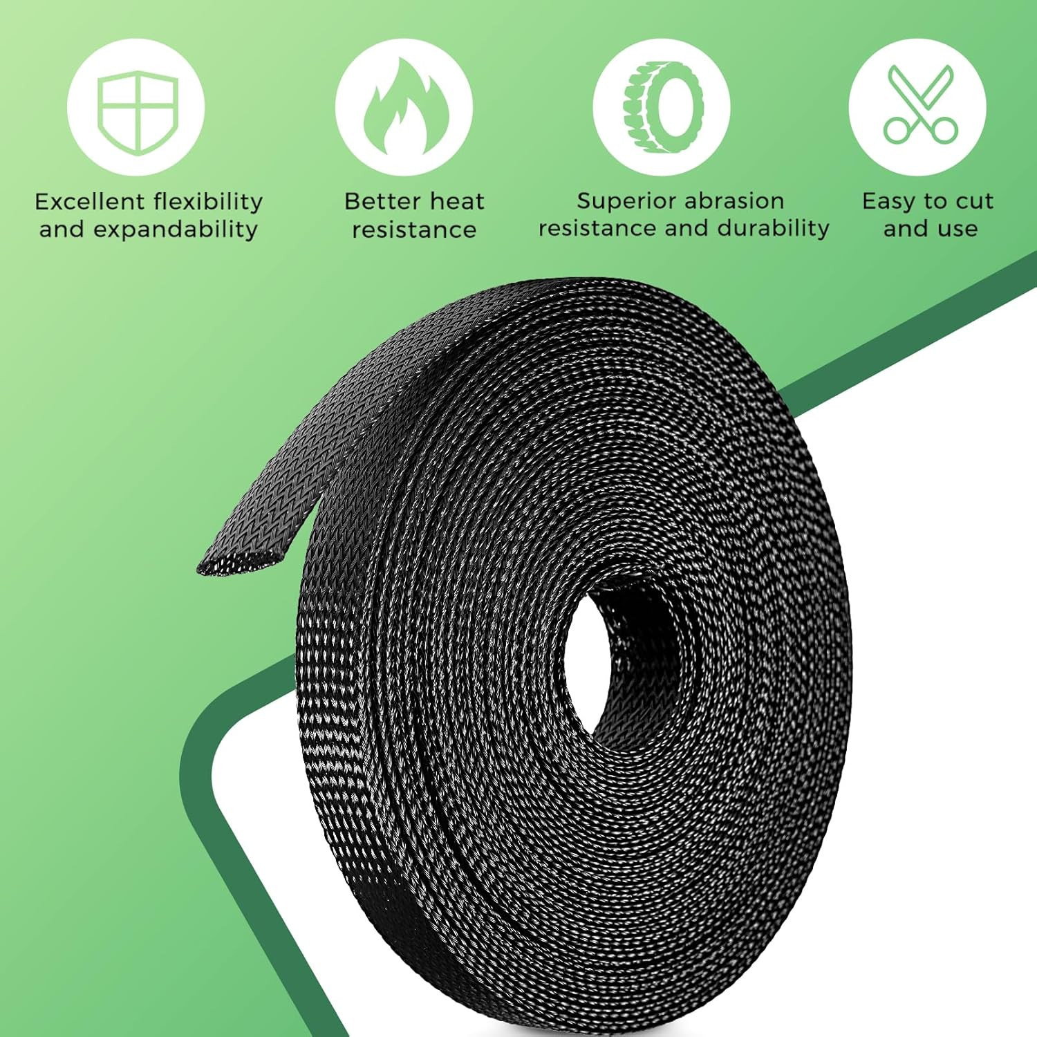 132 ft Expandable Braided Cable Sleeve Wire Loom PET Wiring Sleeving, Mesh Autom