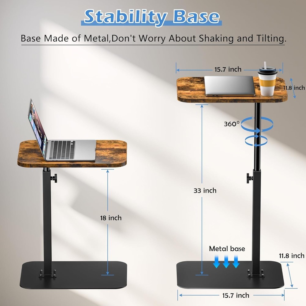 Side Table Sofa Tray Couch Heavy Metal Base Swivel/Adjustable Height Sofa Bed
