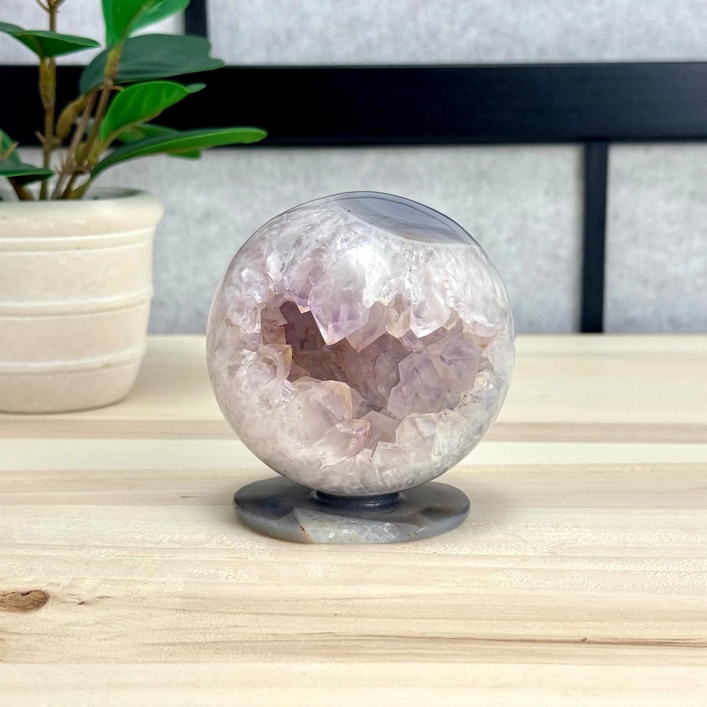 Drusy Amethyst in Agate Geode, Self-Standing Sphere