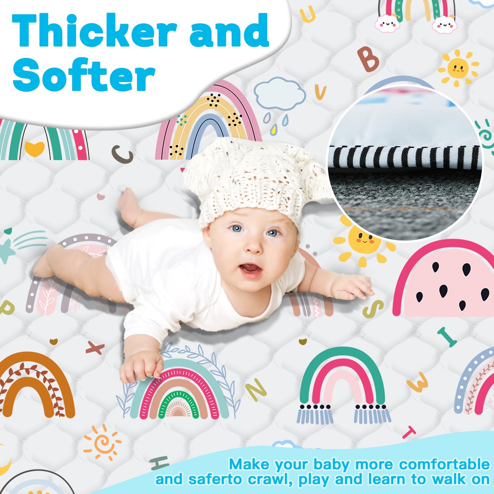 Baby Play Mat，Thick Soft 50" X 50" Playpen mat, Non-Slip and Machine Washable...