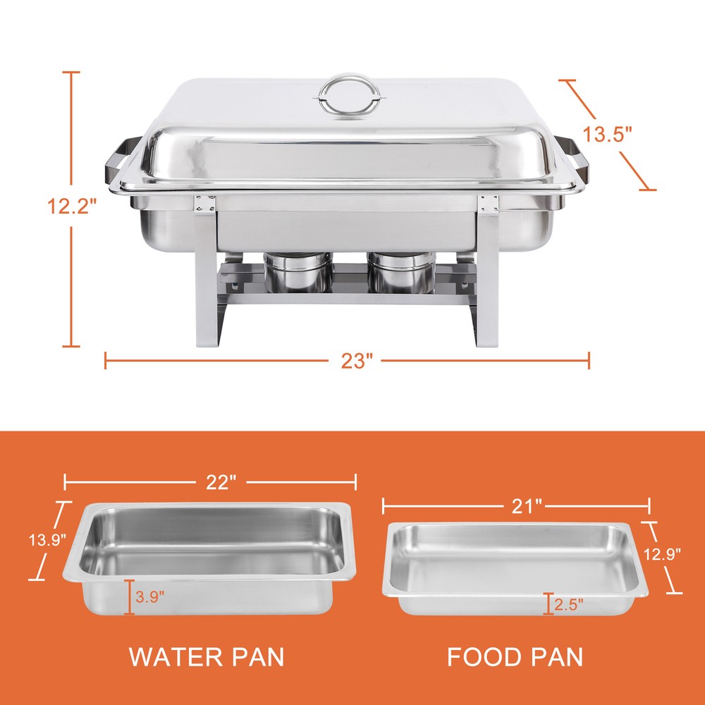 8Pack 8 Quart Stainless Steel Rectangular Chafing Dish Full Size Buffet Catering
