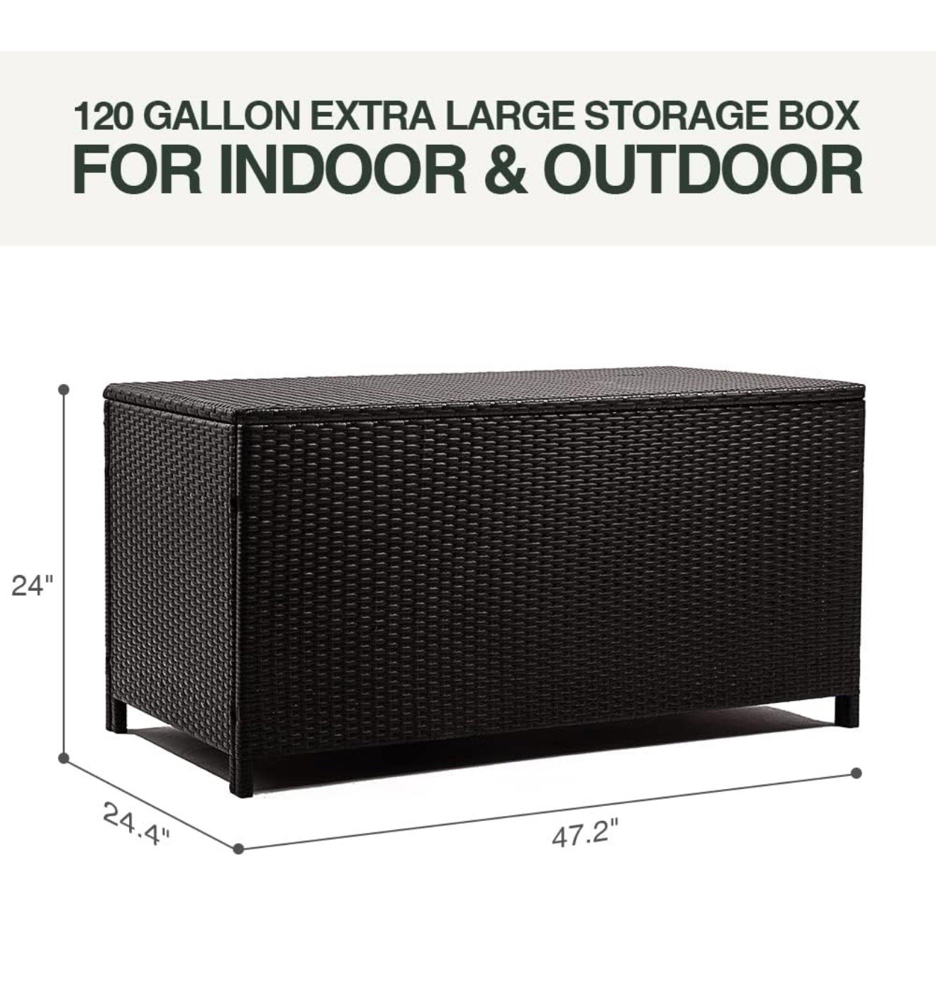 120-Gallon All-Weather Resin Outdoor Storage Deck Box L47.2"xW24.4"xH24 Black