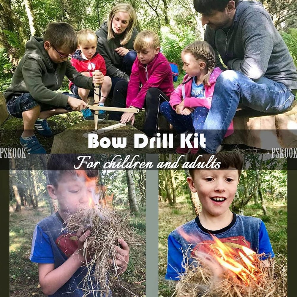 Primitive Fire Starter Bow Drill Kit Bushcraft Survival Friction Fire Tool Scout