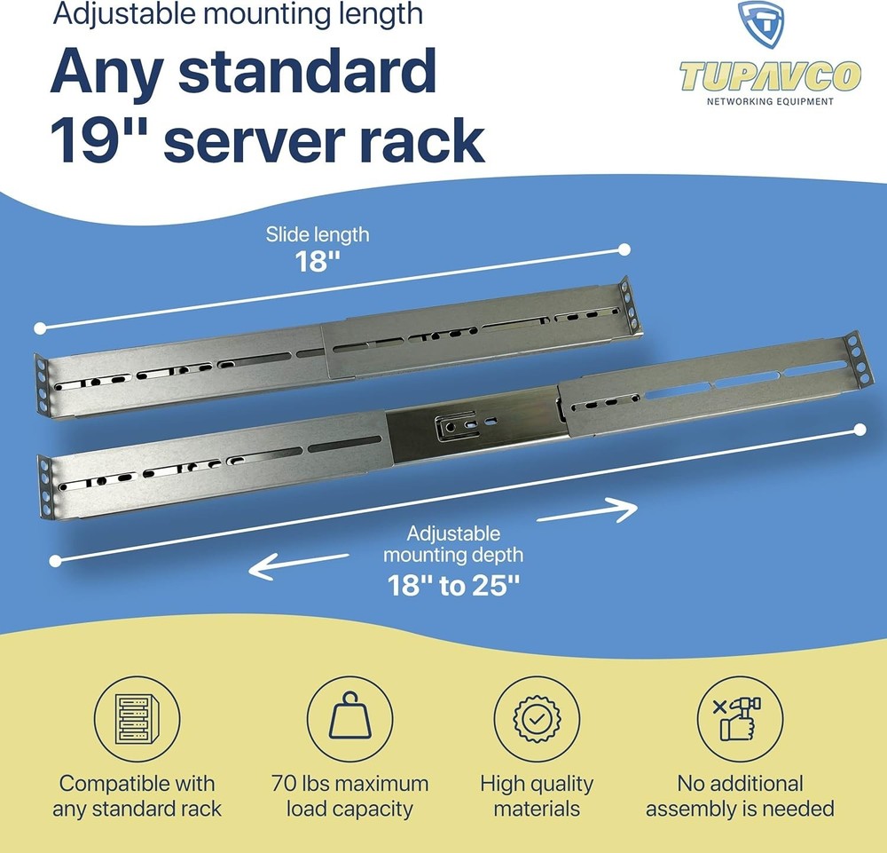 Adjustable Sliding Rails 18"-25" Depth for Server Rack