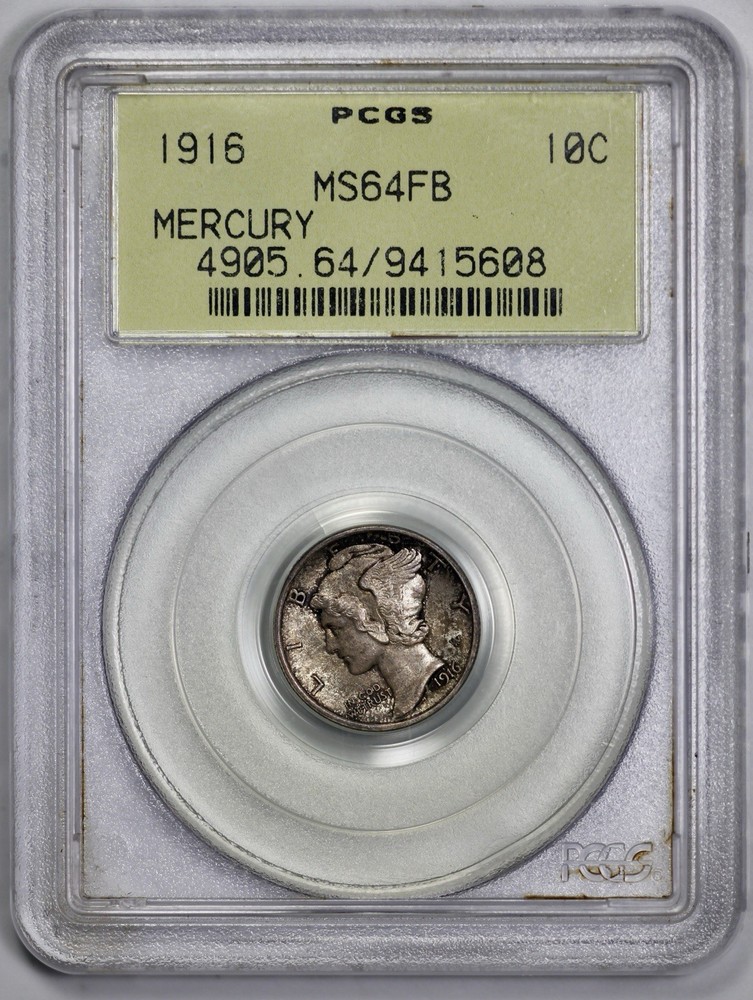 1916 Mercury 10c Silver Dime PCGS MS 64 FB Full Bands