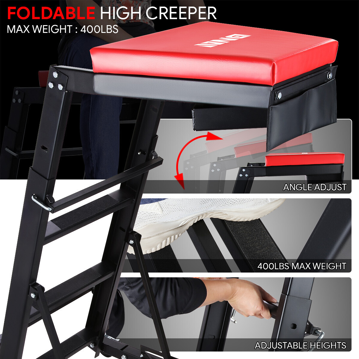 45 to 66 in Adjustable Height Foldable Automotive Engine Topside Rolling Creeper