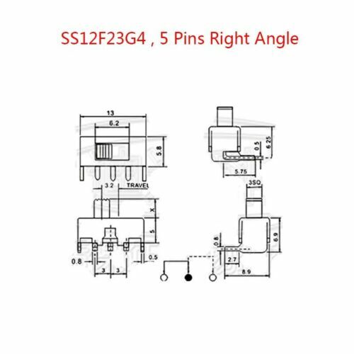Microswitch 5 Pins Right Angle PCB Panel Horizontal Slide Switch 4mm Terminal