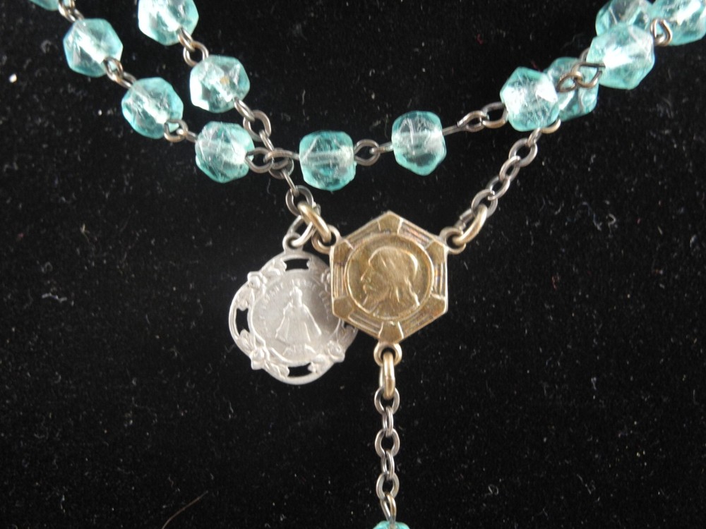 Vintage Sterling Blue Crystal Rosary Beads
