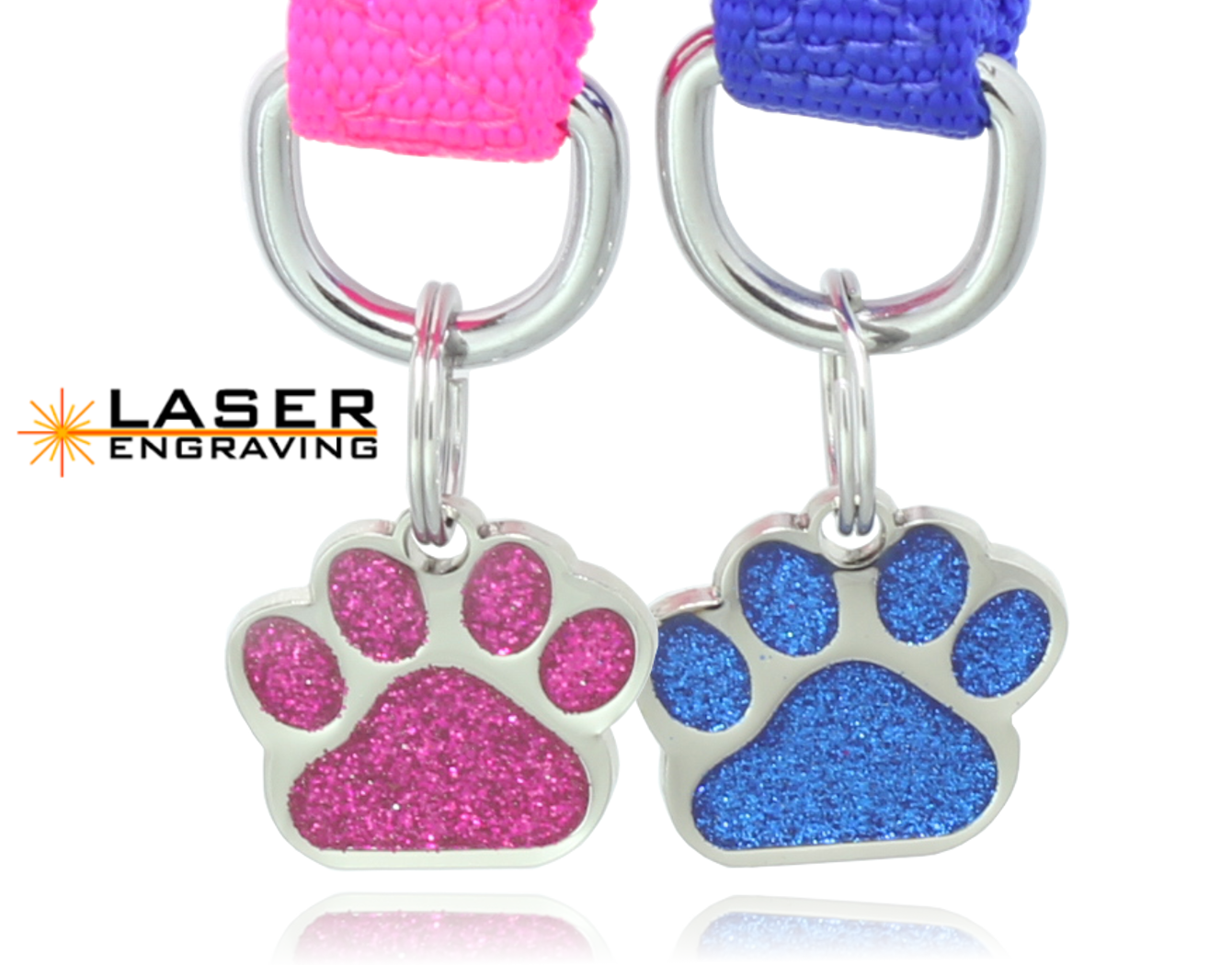 Glitter Paw Print Pet ID Tags Custom Engraved Dog Cat Tag Personalized