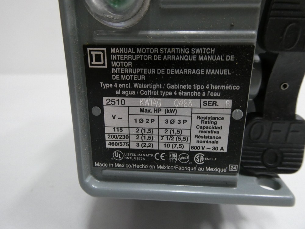 Square D 2510KW1AG Manual Starter Switch 30a Amp 10hp