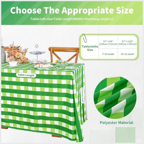 Checked Tablecloth Rectanglar : 57 x 84 Inch 57" x 84" (Rectangular) Green
