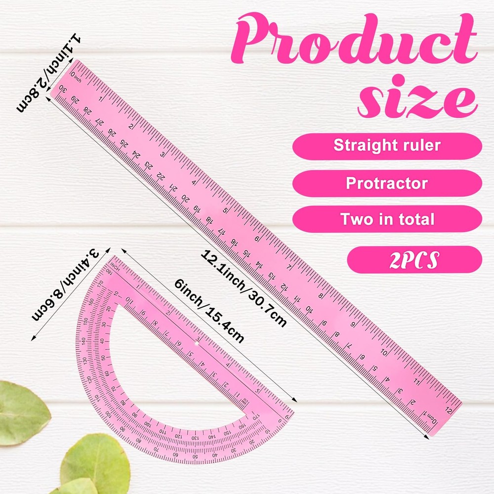 2 Pack Protractor and Ruler Set, Plastic 12 Inch Ruler and 6 Inch Protractor,...