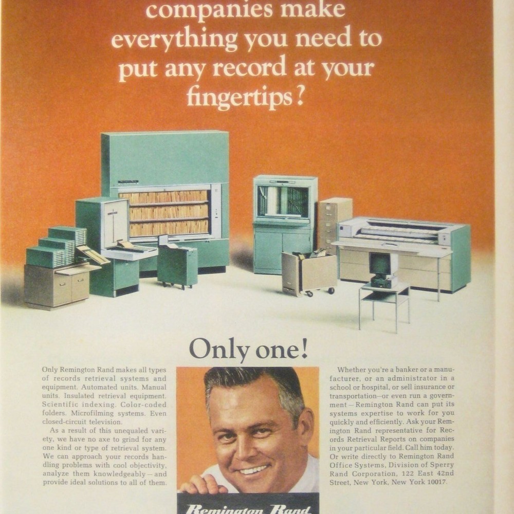Vintage 1960s Remington Rand Advertising Print MOD Computers Computing