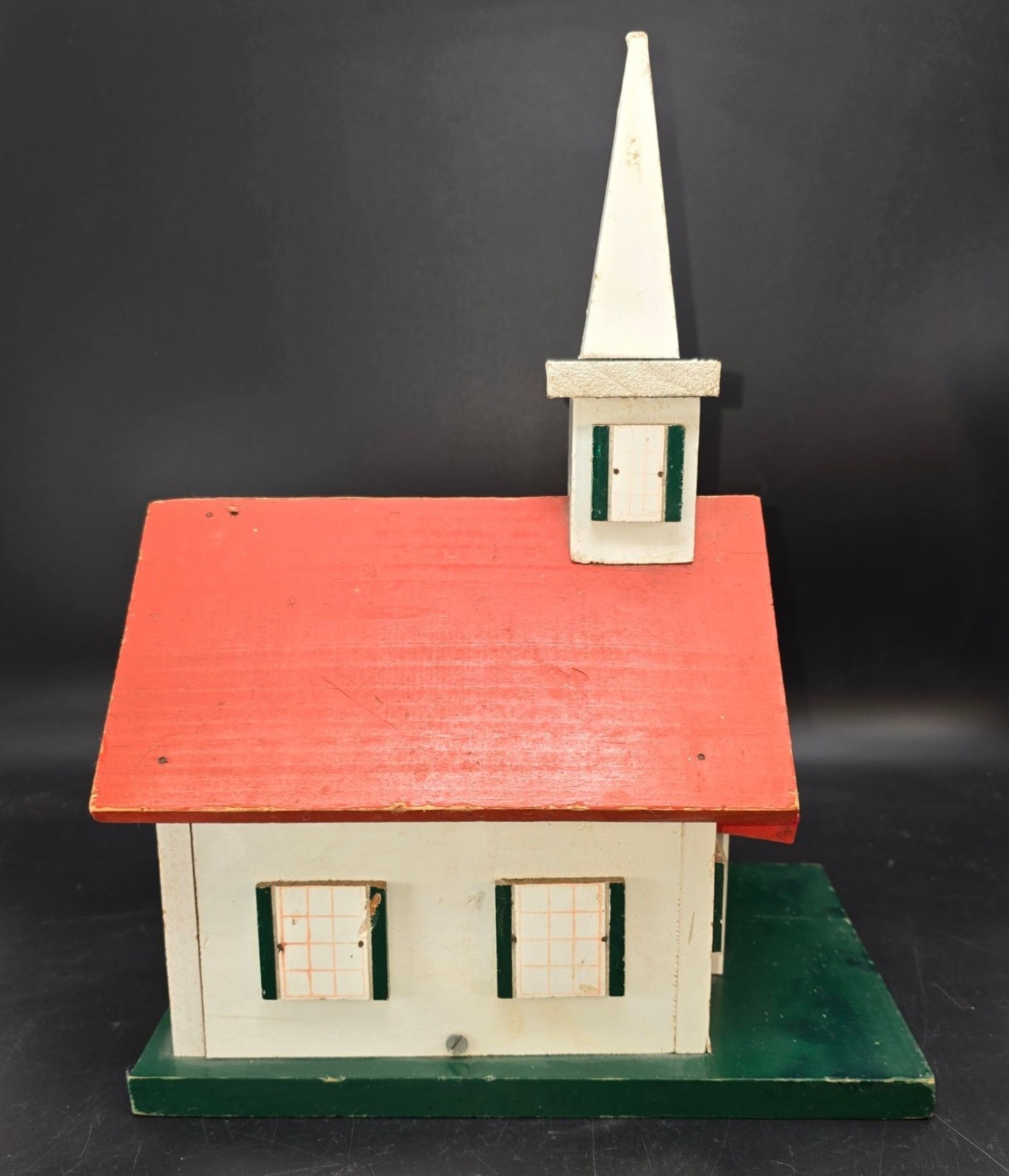 Vintage Handcrafted Wooden Church Birdhouse With Red Roof & Steeple CM2250