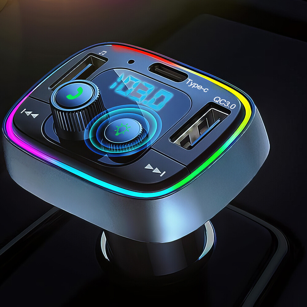 Bluetooth 5.0 Car Wireless FM Transmitter Adapter 2USB PD Charger Hands-Free AUX