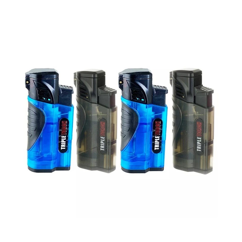 4 PACK Triple Clear Color Torch Lighter Adjustable Flame W/Cigar Puncher PR