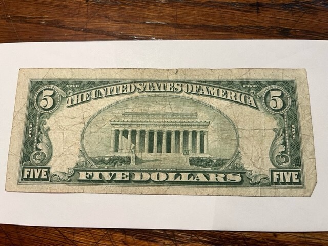 1928-E 5 Dollar USN Red Seal Circ. #11444