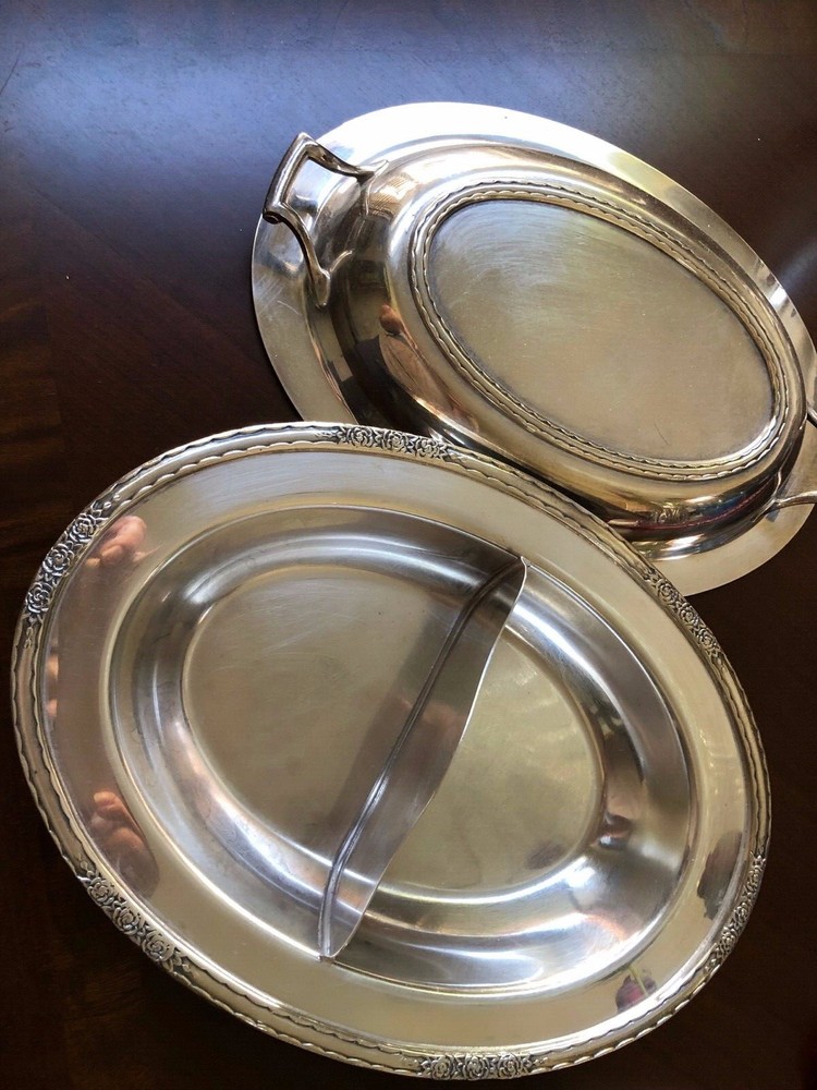 VTG Amille International Silver Co Silver plate Divided Covered Bowl dish