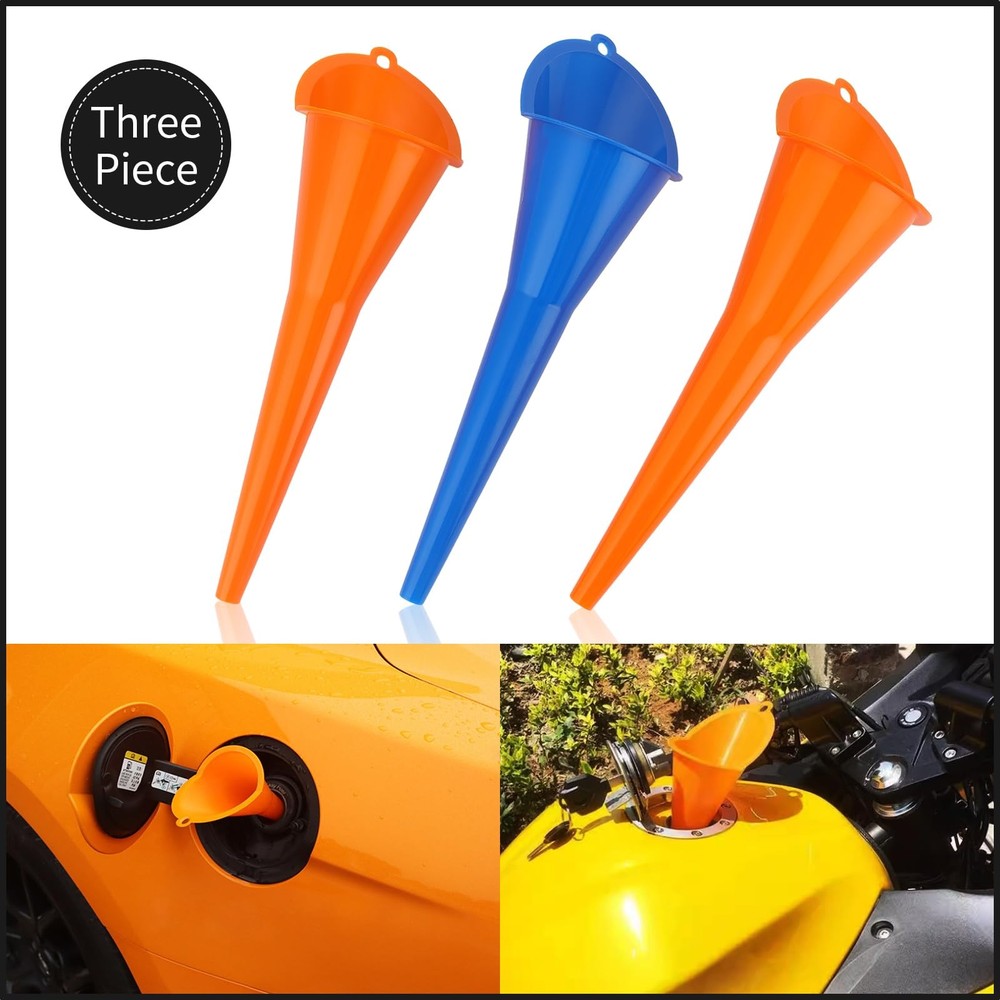 Aferrizu Oil Funnel 3-Pack, Multi Function Plastic Long Neck Clear