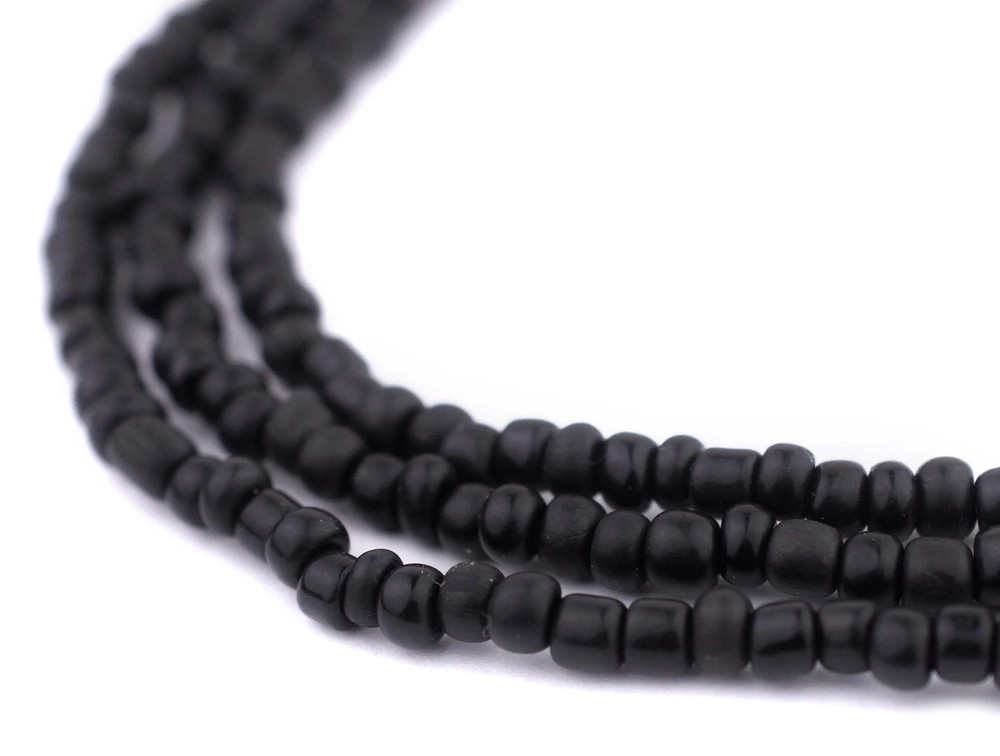 Black Java Glass Seed Beads 4mm, 48 Inch Strand Indonesia