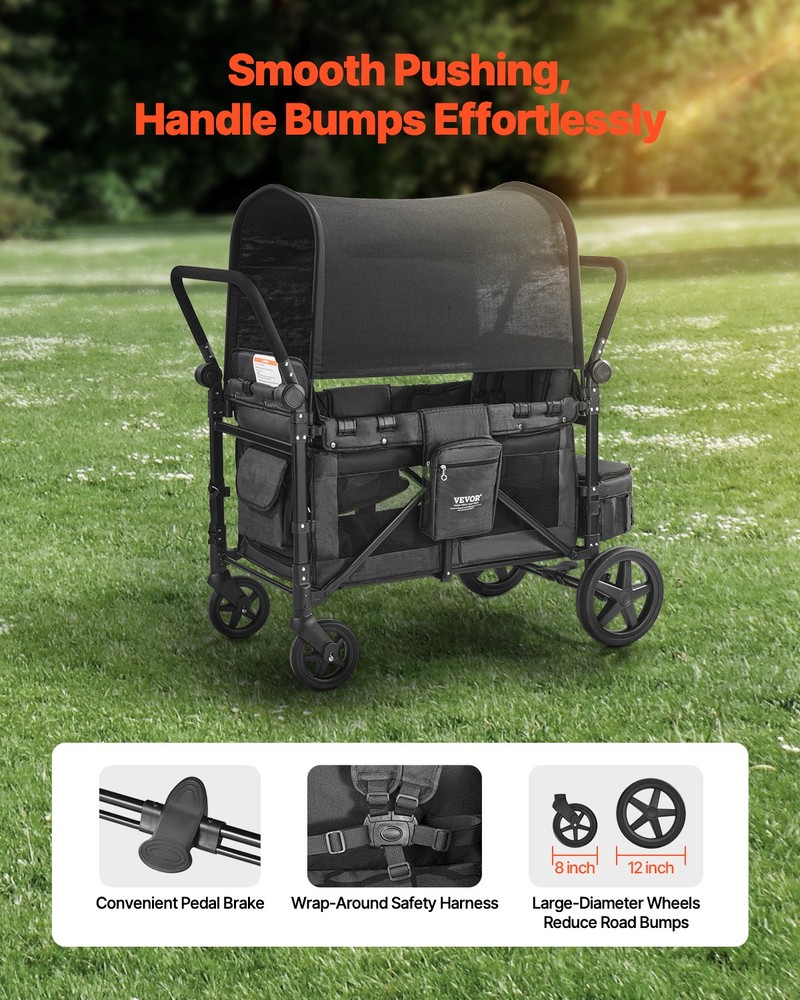 VEVOR Wagon Stroller 4 Kids Push Pull Quad Collapsible Stroller 330LBS Capacity