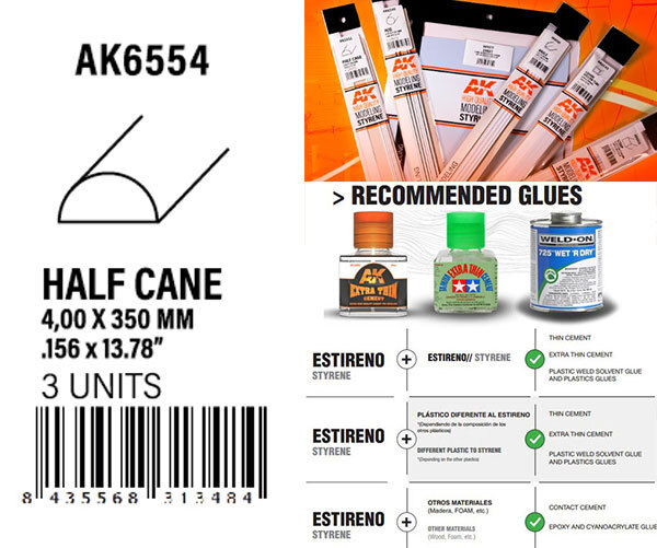 AK-Interactive Styrene Half Cane 4.00 x 350mm (3pcs)