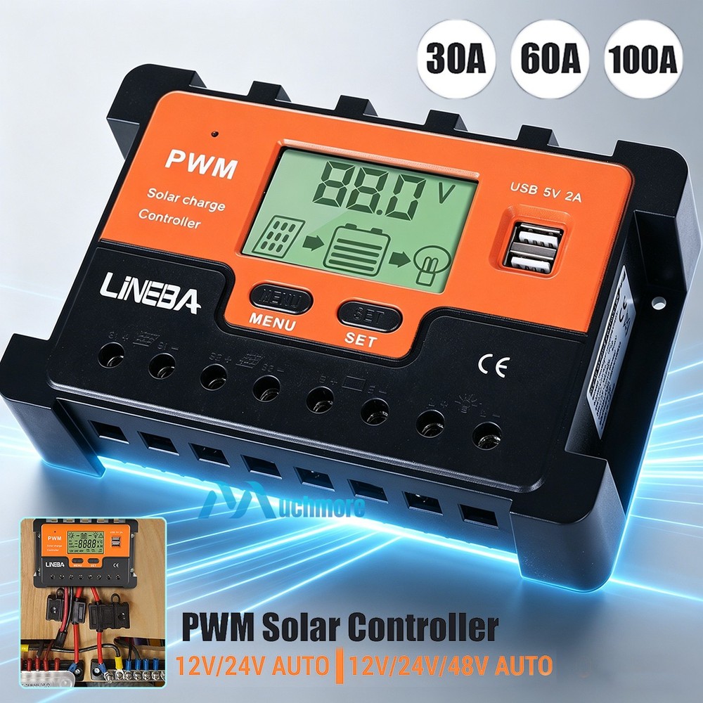 Upgraded PWM Solar Panel Battery Regulator Charge Controller Dual USB 12/24/48V