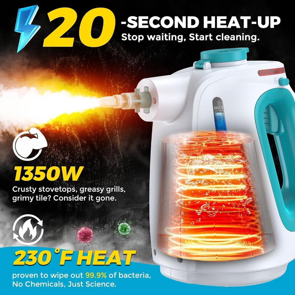 Lightweight Handheld Steamer with Lockable Steam Control & 30 Min Continuous Use