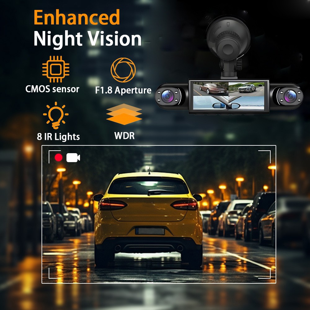 360° 4 Channel 1080P HD Car Dash Cam Front and Rear Inside Left Right + Camera