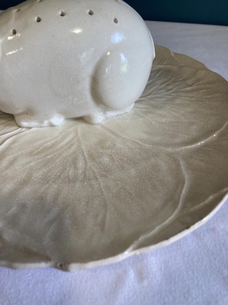 Vintage Ceramic Pig Canapé Holder on Leaf Dish